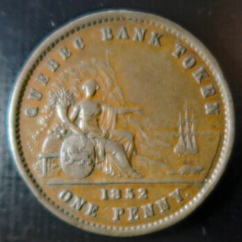 Copper token - Province of Canada 1852 Quebec Bank penny / two sous