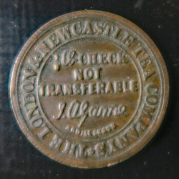 London & Newcastle Tea Company 1/2 lb. bronze token - 75 Overgate Dundee 1875