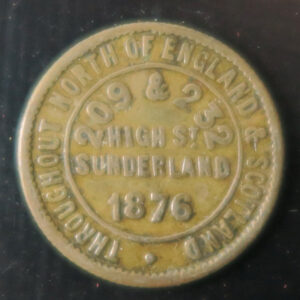 London & Newcastle Tea Company 1/4 lb. brass token - 209 & 232 High Street Sunderland