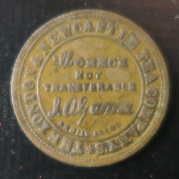 London & Newcastle Tea Company 1/4 lb. brass token - 209 & 232 High Street Sunderland