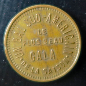 France brass shell on card advertising Token - Theatre Nationale de L'Opera 1927 La Bal Sud-America - Gala