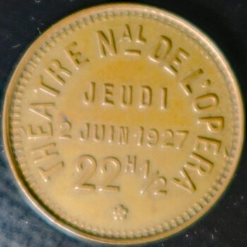 France brass shell on card advertising Token - Theatre Nationale de L'Opera 1927 La Bal Sud-America - Gala