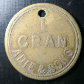 Market Token Adie & Sons 1 Cran = measure of herring Token ticket Shetland Scotland