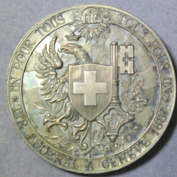 Switzerland Tir Federal a Geneve silver Shooting medal 1887 16th century soldier