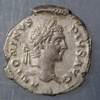 Roman Empire silver coin denarius laureate head of Caracalla, reverse Mars RIC88