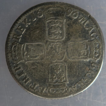 GB William III silver shilling 1696 E Exeter Mint part of Isaac Newton's recoinage