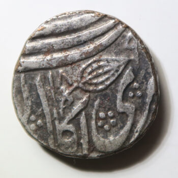 SIKH EMPIRE: AR rupee (9.81g), Kashmir, VS189x, KM-51,  sword & circle in obverse field, for Mihan Singh, governor 1834-1841,3 pellets left of guru on obverse