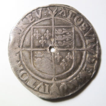 England Elizabeth I shilling initial mark A (1584-5) central hole allowed to circulate during Great Recoinage 1695-7