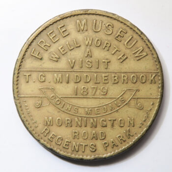 Edinburgh Castle Free Museum T G Middlebrook 1879 brass advertising token medal