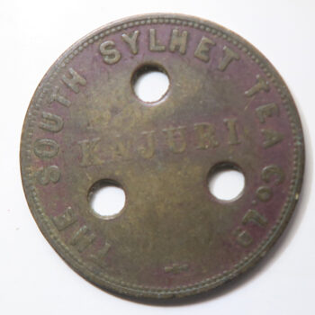 India - Assam Tea Garden pickers token - Kajuri - The South Sylhet Tea Co. Ld. - Bronze token