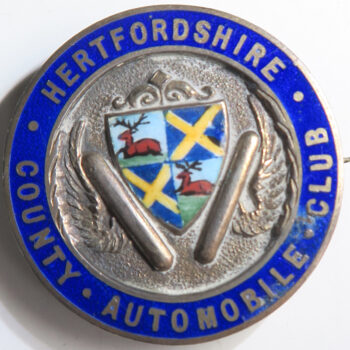 Hertfordshire County Automobile Club silver & enamel broach badge by Vaughton & Son HM Birmingham 1906