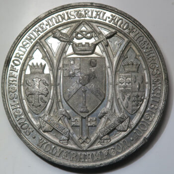 GB South Staffordshire Industrial & Fine Arts Exhibition Wolverhampton pewter medal 1869