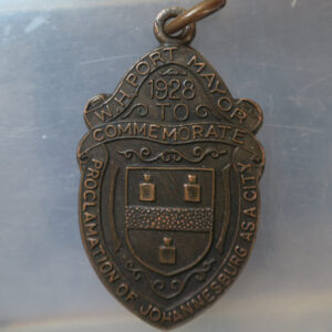 South Africa bronze medal 1928 Proclamation of Johannesburg as a city uniface fob