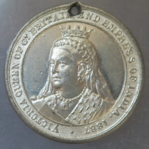 GB Victoria Queen of England Empress of India 1887 pewter commemorative Jubilee Medal Co