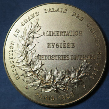 France Paris 1908 Exposition Alimentation Hygiene Industries gilt medal by F Vernon