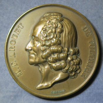 France bronze commemorative medal of writer philosopher Voltaire by JF Domard (1792-1858)