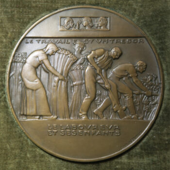 France bronze medal fable Le Laboureur et ses Enfants Art Deco by Jean Vernon 1942