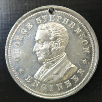 George Stephenson Engineer Centenary pewter medal 1881 Rocket railway engine