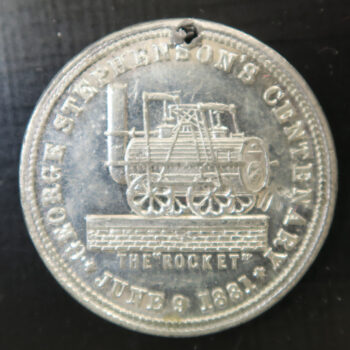 George Stephenson Engineer Centenary pewter medal 1881 Rocket railway engine