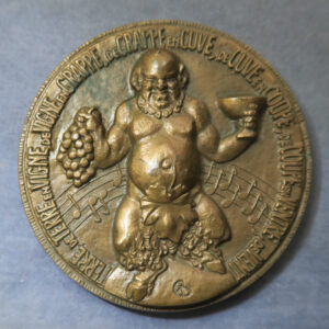 Vins de France, in praise of Wine with Bacchus Silenus bronze art medal 1969