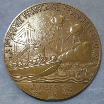 France General de Lattre de Tassigny bronze medal 1st French Army Crosses the Rhine 1945