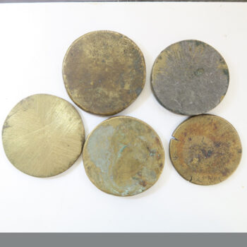 Lot 5 brass coin weights 19th century for Italian & French gold coins