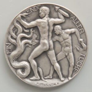 Germany World War 1 silver medal by Artur Lowental - Franz Josef & Wilhelm 11 - naked mev vs. Hydra