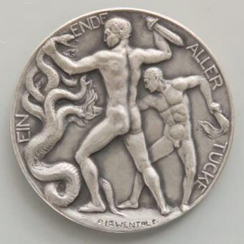 Germany World War 1 silver medal by Artur Lowental - Franz Josef & Wilhelm 11 - naked mev vs. Hydra