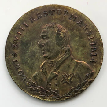 Louis XVIII restored 1814 - British made commemorative medal or token - brass by Kettle
