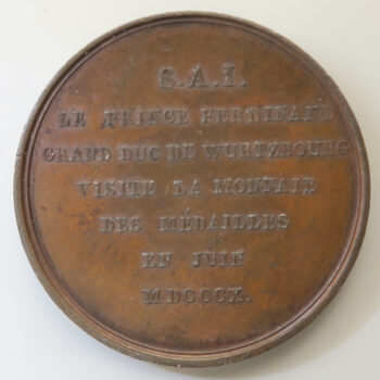 Ferdinand Grand duke of wurttemberg visit to thr Monnais in Paris 1810 medal by Bremet - bronze