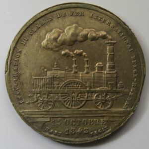 1843 International Railway Aachen Verviers brass jeton medal Belgium Germany by Hart