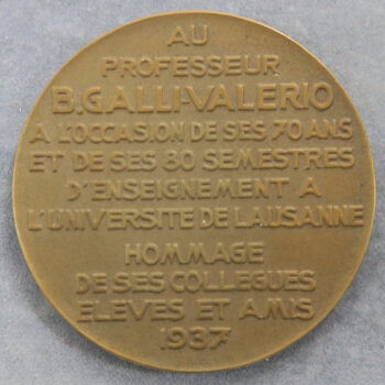 Prof B. Gallivalerio Lausanne University medal bronze 44.9mm by Huguenin   Swiss- medical medal