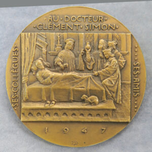 Clement Simon  rev. operating scene 1947 bronze 69mm by Henri Dropsy     France Bronze medical medal