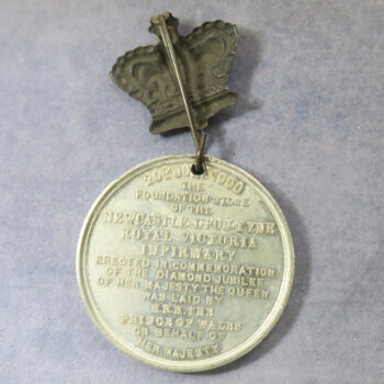Foundation stone laid of the Royal Victoria Infirmary Newcastle on Tyne 1900 medal pewter 38mm