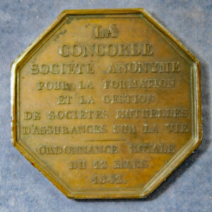 France Insurance Jeton, 1842 La Concorde copper medal