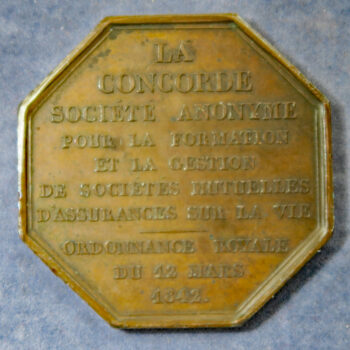 France Insurance Jeton, 1842 La Concorde copper medal