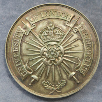 GB University of London Fencing Club silver medal prize 1932 Sabre 2nd prize large size