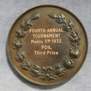 GB University of London Fencing Club bronze medal prize 1932 Foil 3rd prize large size