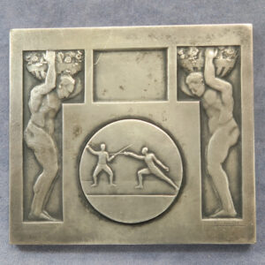 France Fencing - 1925-40 period Deco style plaque for use as a prize, maker Fraisse. silvered bronze 60x54mm