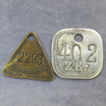 Coal Mining token, Poland PREUSSENGRUBE brass tally + Germany Z.Br. aluminium - 2 pieces