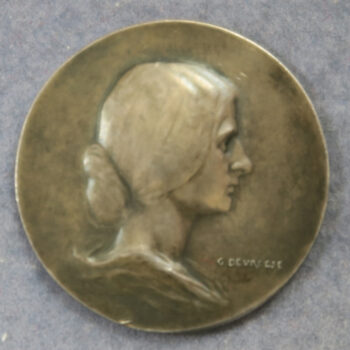 Belgium - portrait of a young girl by C Devreese - silver unifave c. 1910 24.7mm Art Nouveau style