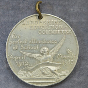 UK Shropshire Education Committee -1912-13 school attendance medal Aluminium