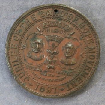 Band of Hope Jubilee and Victoria Diamond Jubilee 1897 bronze medal - portraits of Mrs Ann Jane Carlile & Rev. J Tunnicliff