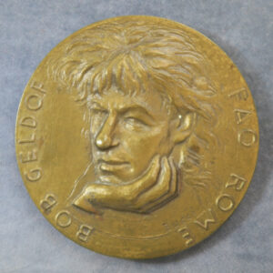 Bob Geldorf portrait medal - bronze FAO Food for Africa - by Bucci c.1990