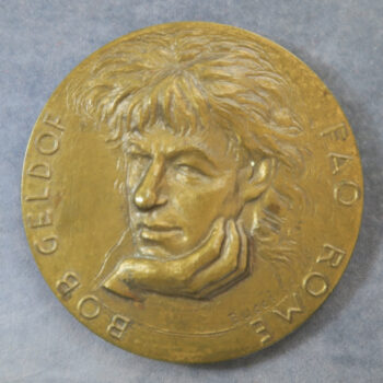 Bob Geldorf portrait medal - bronze FAO Food for Africa - by Bucci c.1990