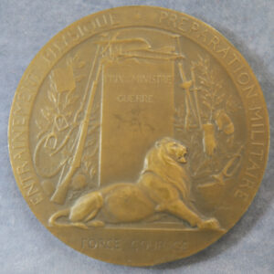 France - Ministry of War Art Nouveau bronze prize medal for Physical Education by Grandhomme dated 1911