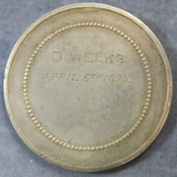 Union Society of St. James's Westminster Inst. 1784 clasped hands silver medal named to D Weeks April 5th 1895