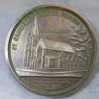 MB110010 GB St Gabriel’s Church Pimlico, large commemorative medal for Queen Victoria’s Diamond Jubilee 1897.