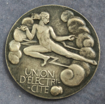 MB110012 France, Union d’Electricite by Henri Dropsy silver medal jeton Art Deco 1930s