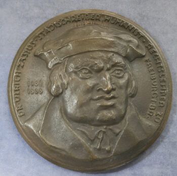 MB110013 Germany, Ulrich Zasius Renaissance lawyer and jurist bronze medal 1988 for Freiburg Old Courtroom reconstructions